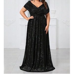 Plus Black Sequin Formal Long Party Dress 1X 2X 3X 4X